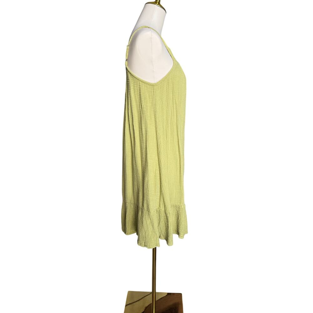 Red Haute Green Gauze Swing Mini Dress Size Small Ruffle Hem Boho - Picture 4 of 8